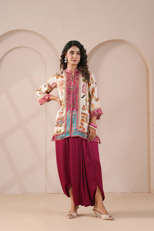 Hand Embroidered,Printed,Ethnic Kurta with harem Pant