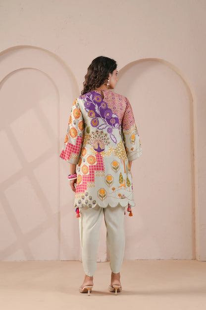 emellished, scallop hem line kurta with tulip pants