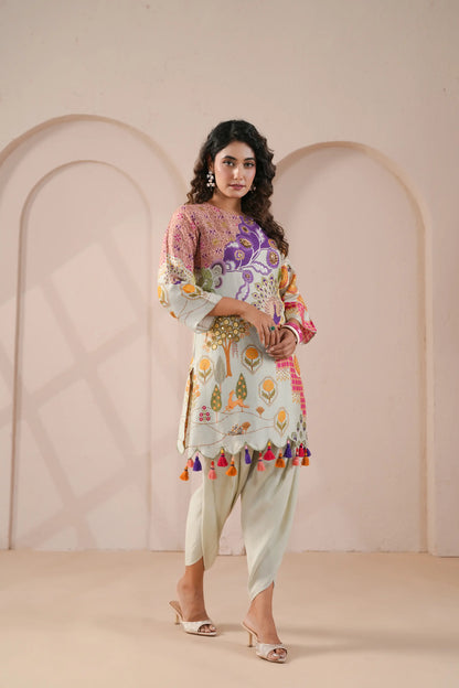 emellished, scallop hem line kurta with tulip pants