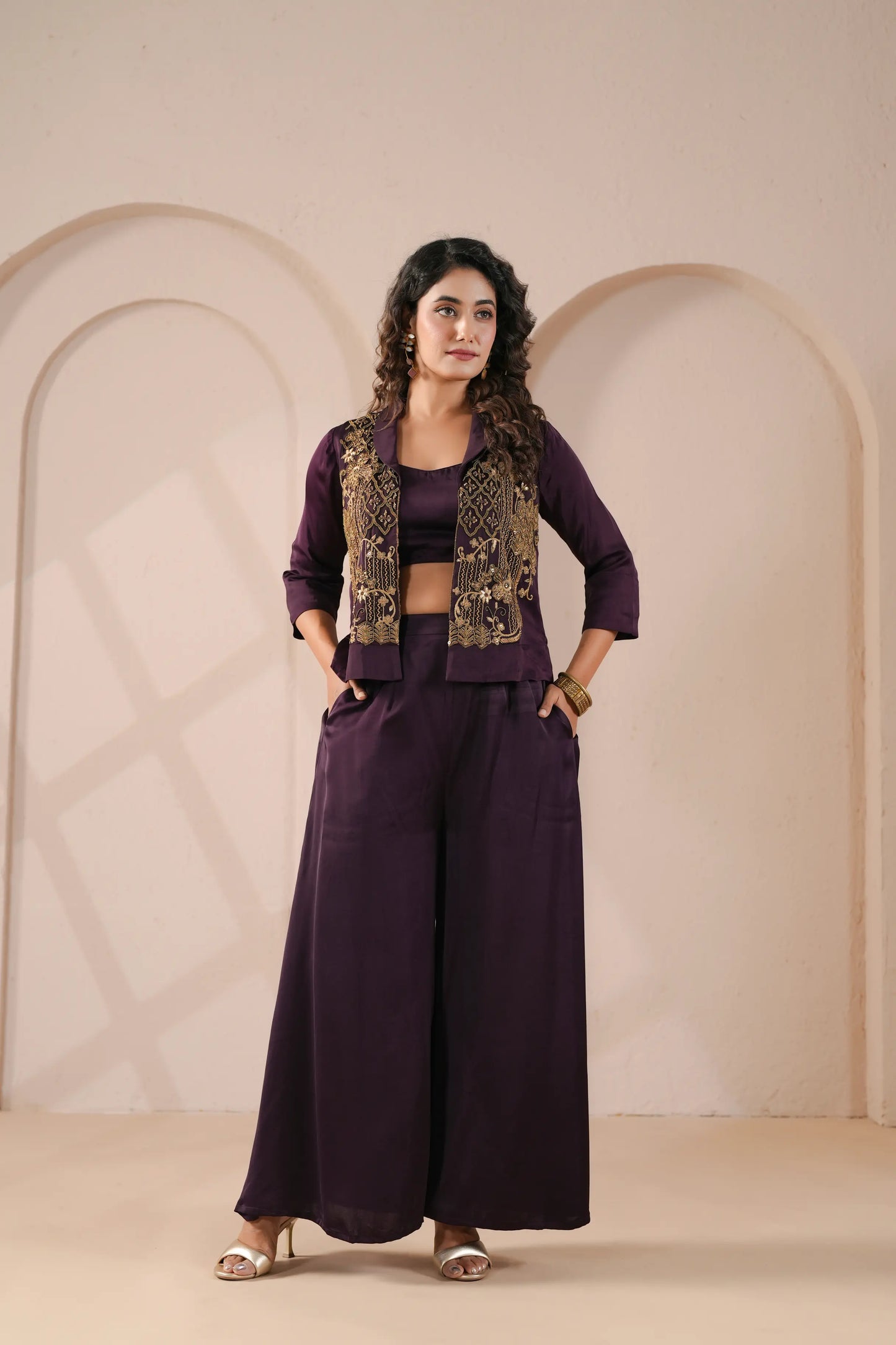 3 piece Hand emboidered top, bustier with palazzo