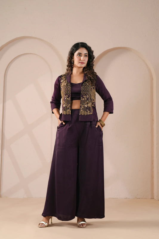 3 piece Hand emboidered top, bustier with palazzo
