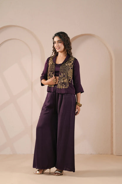 3 piece Hand emboidered top, bustier with palazzo