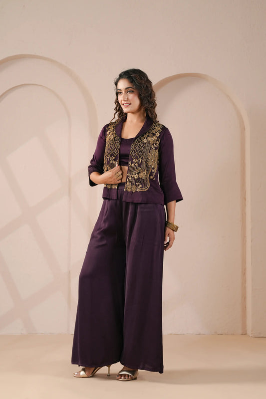3 piece Hand emboidered top, bustier with palazzo