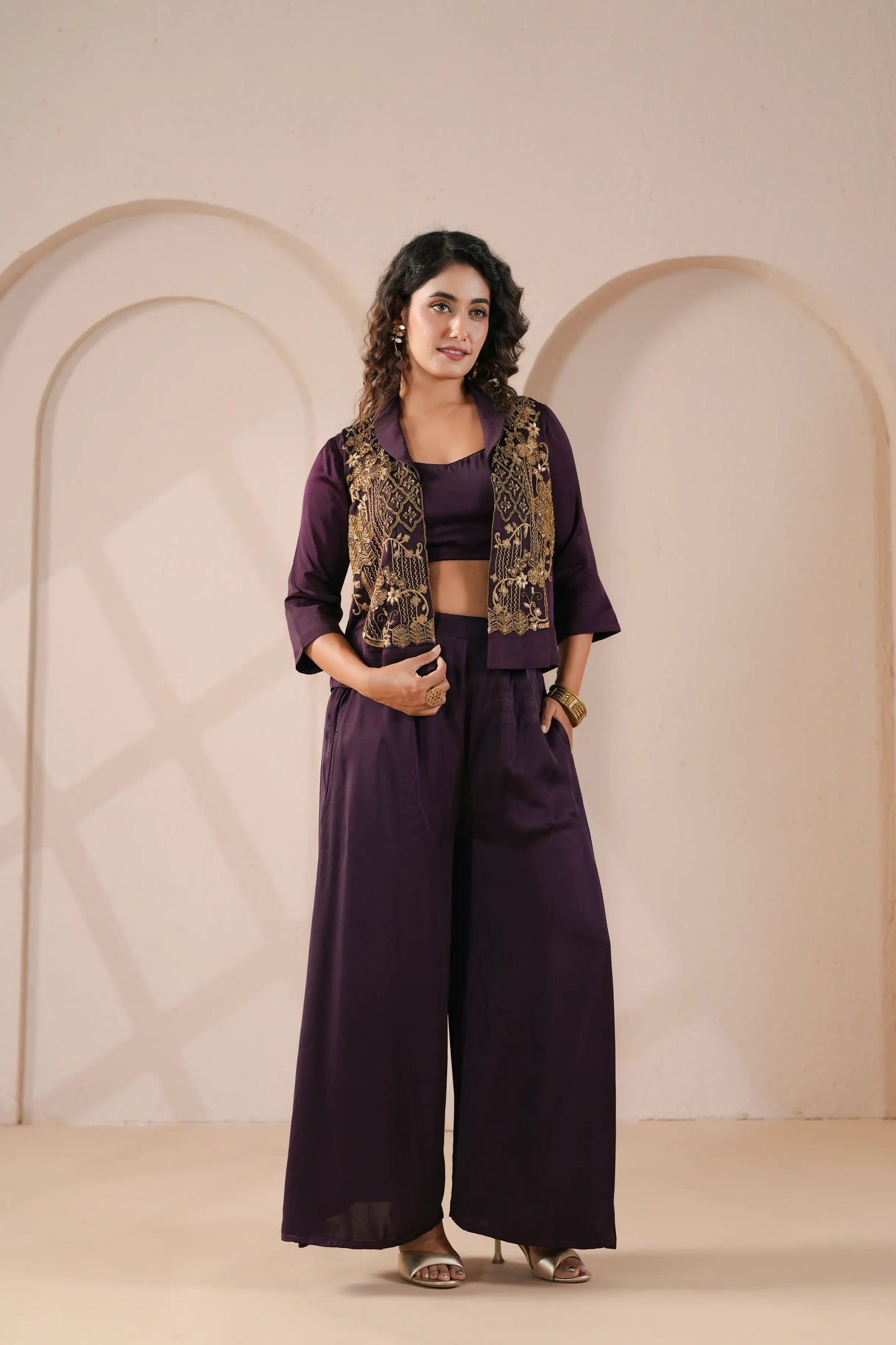 3 piece Hand emboidered top, bustier with palazzo