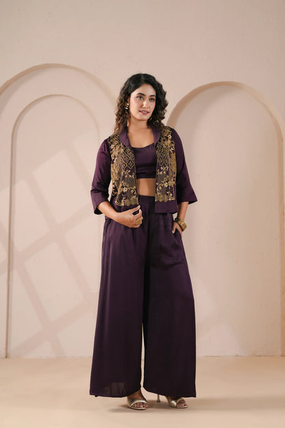 3 piece Hand emboidered top, bustier with palazzo