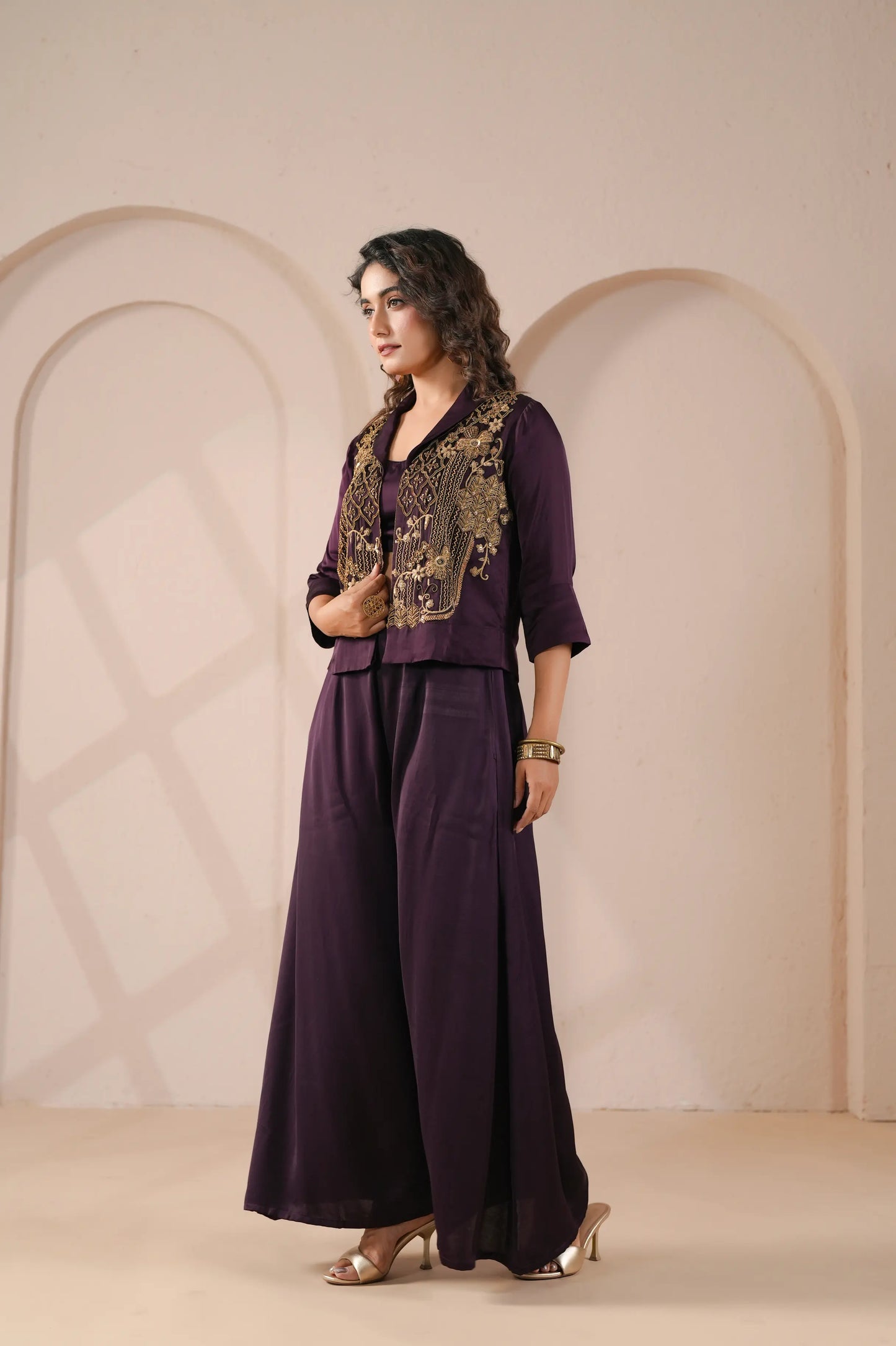3 piece Hand emboidered top, bustier with palazzo
