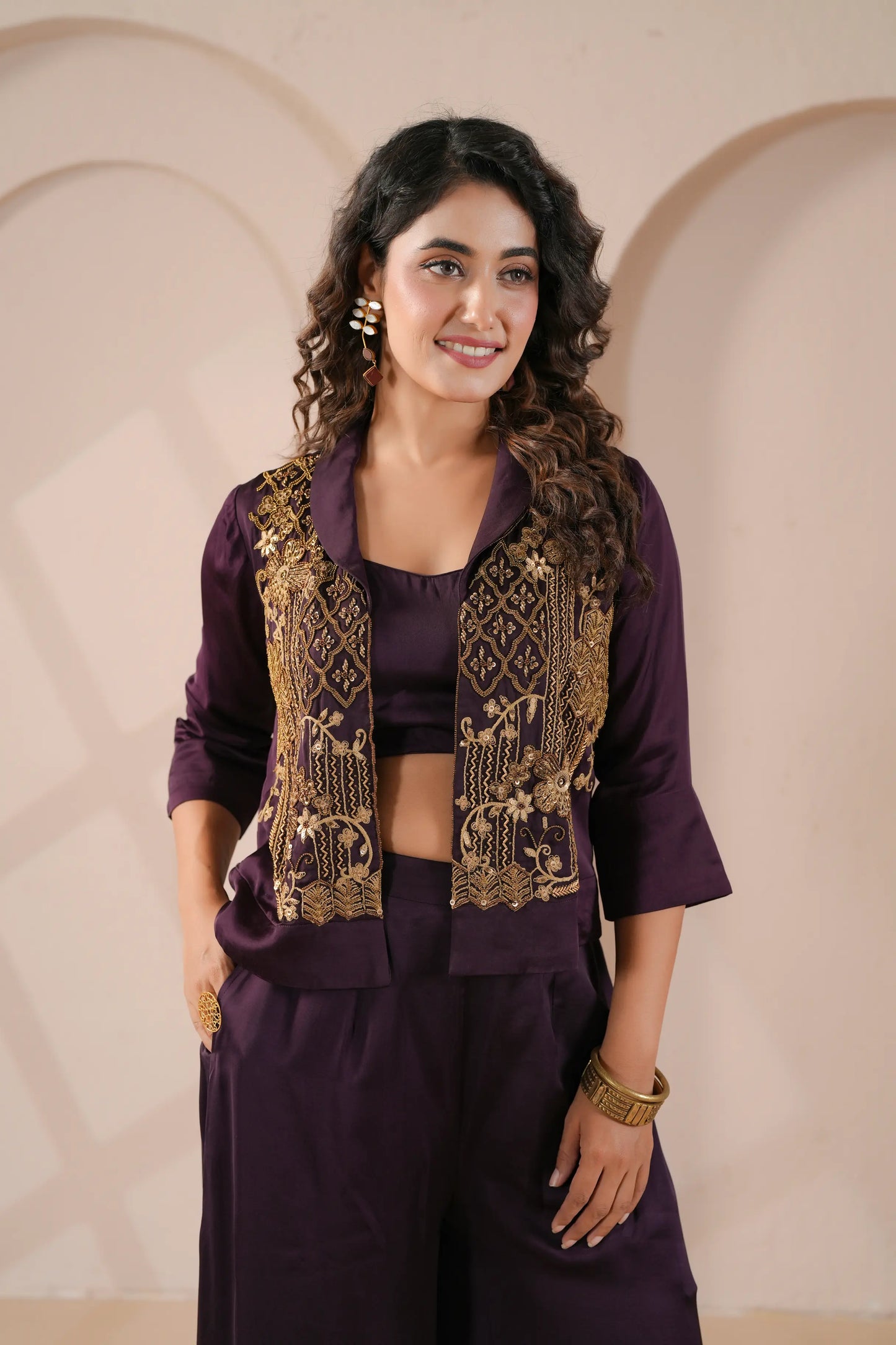 3 piece Hand emboidered top, bustier with palazzo