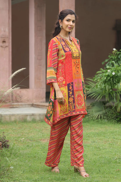 Embellished Printed Straight Kurti with Pant