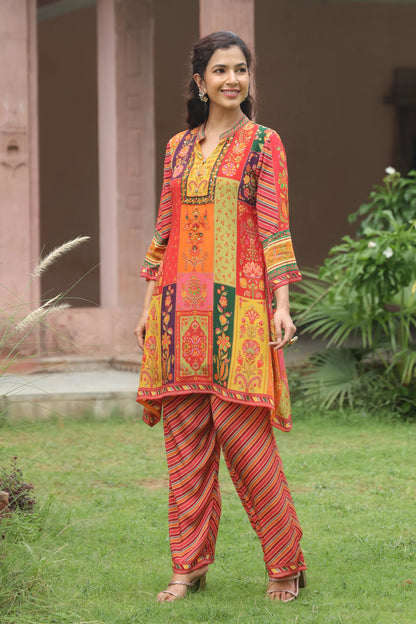 Embellished Printed Straight Kurti with Pant