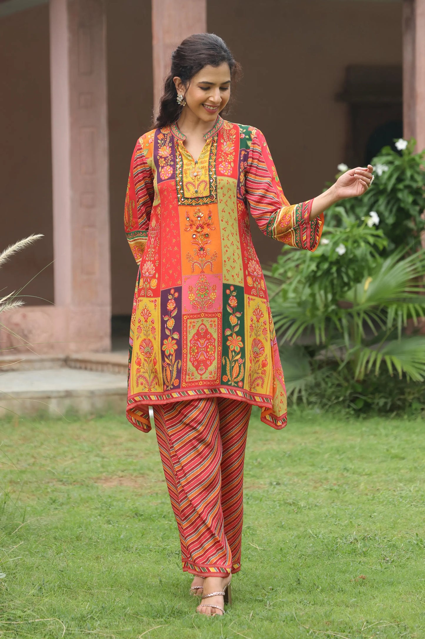 Embellished Printed Straight Kurti with Pant