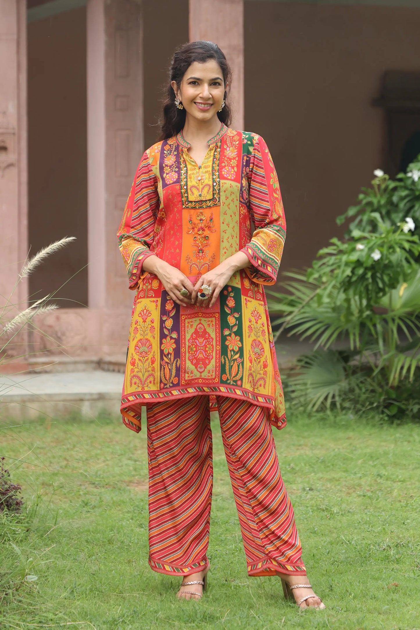 Embellished Printed Straight Kurti with Pant