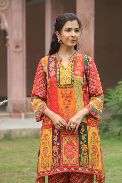 Embellished Printed Straight Kurti with Pant