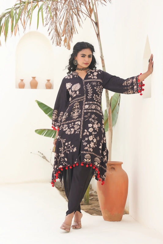 Floral Mix A-Line Kurat With Tulip Pant