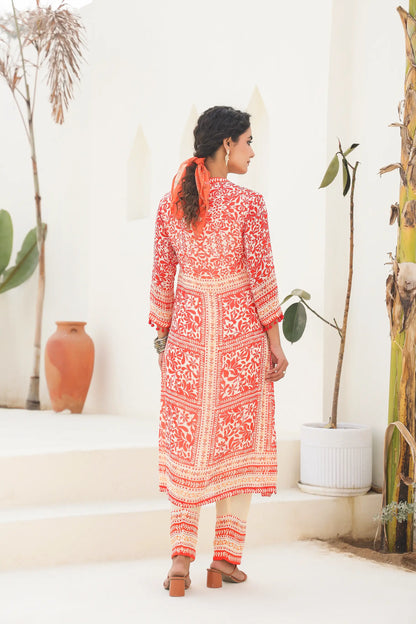 Traditional Print Straight Kurti with Pant