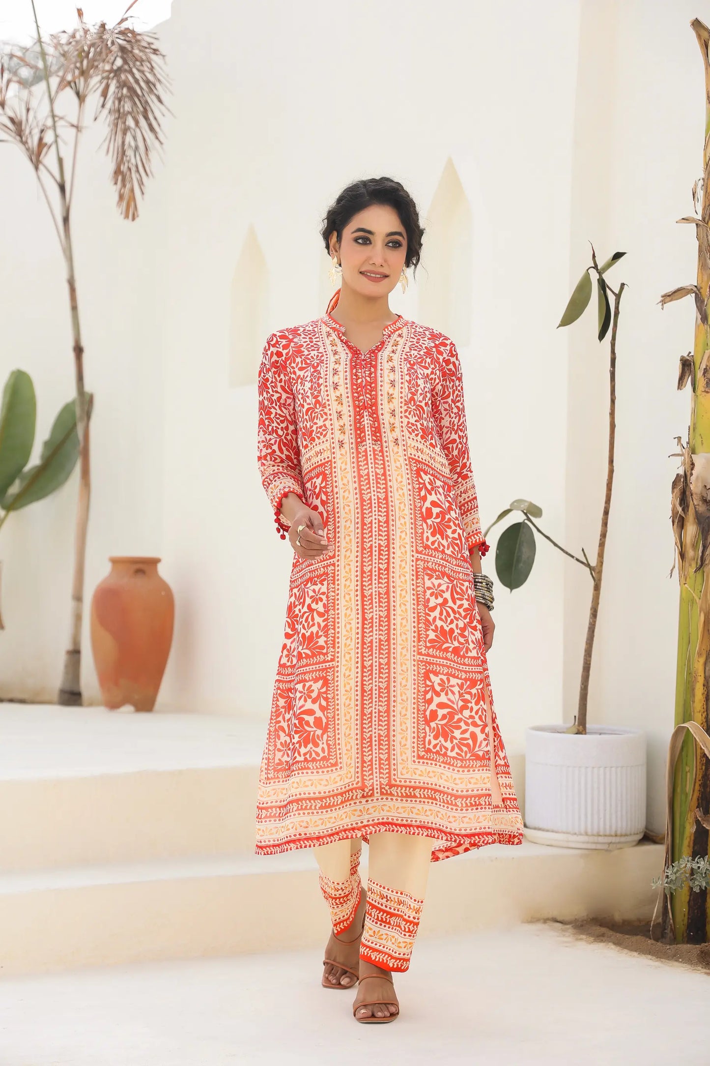 Traditional Print Straight Kurti with Pant