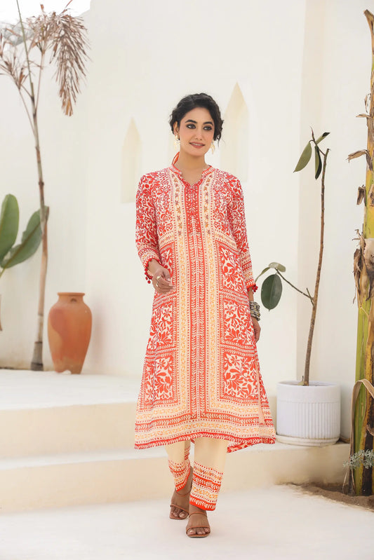 Traditional Print Straight Kurti with Pant