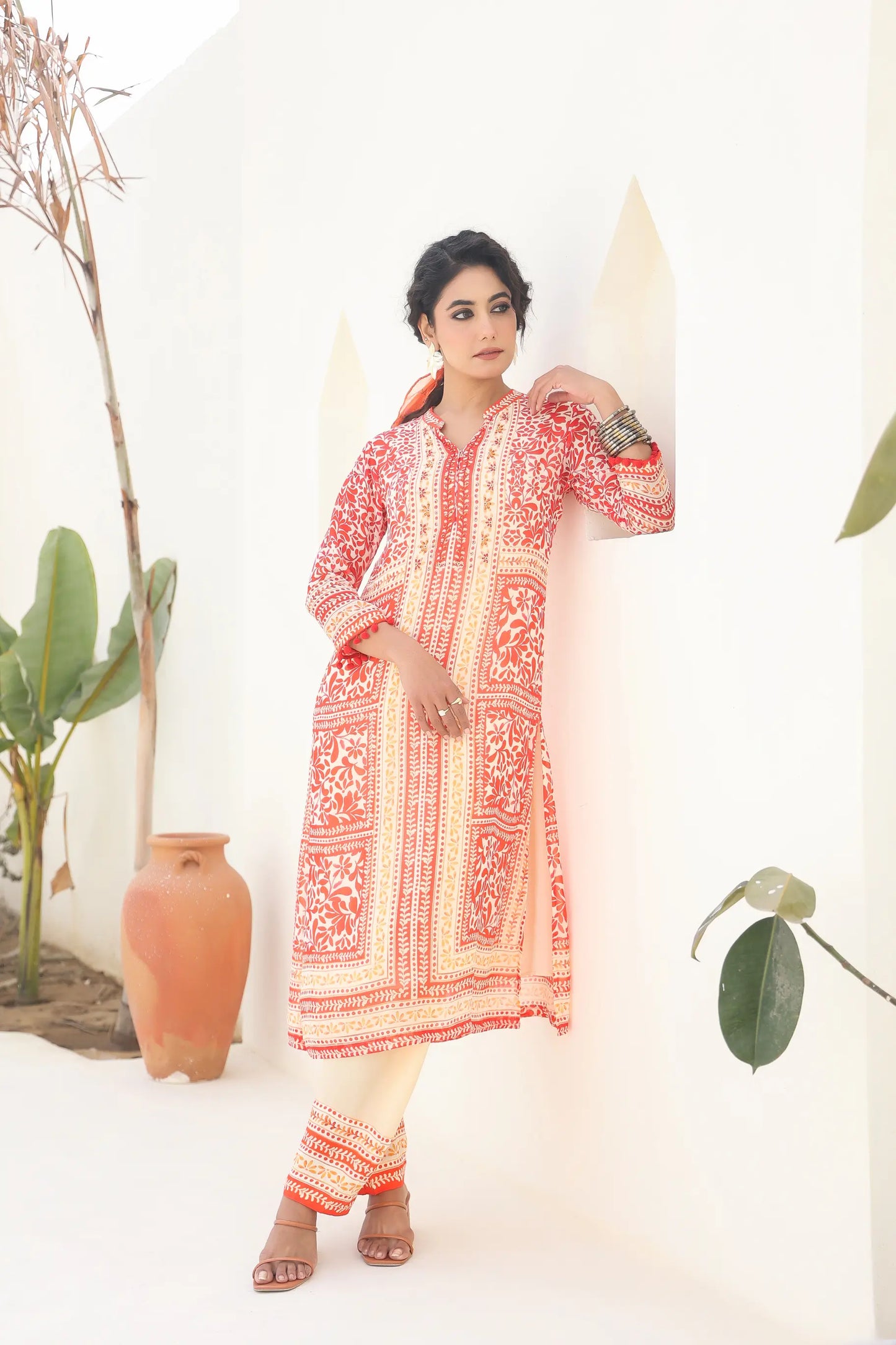 Traditional Print Straight Kurti with Pant