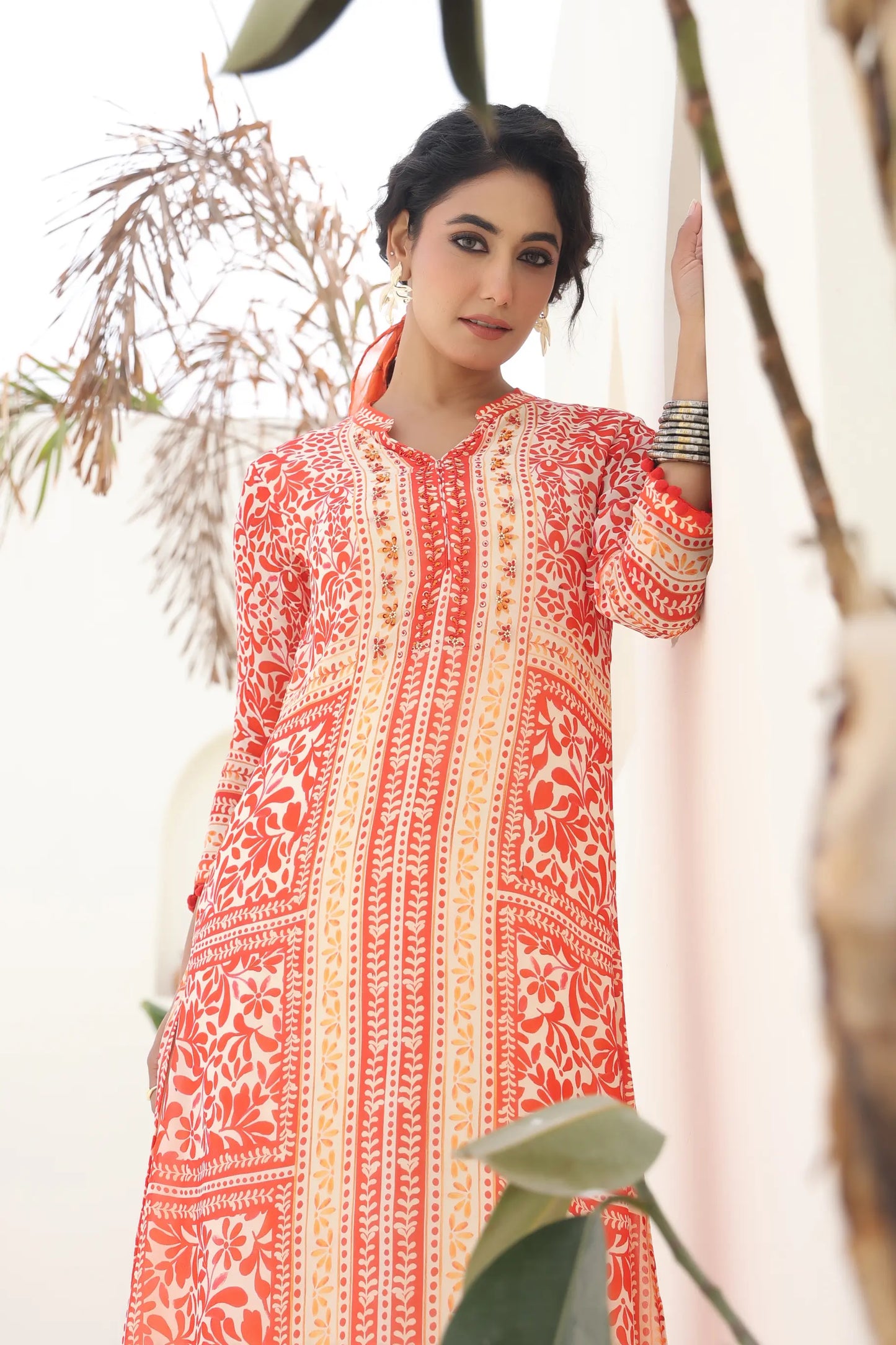 Traditional Print Straight Kurti with Pant