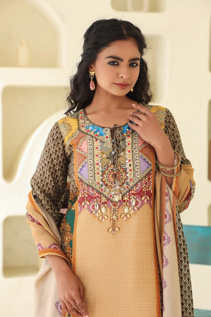 Traditional Print Straight Kurti with Pant and Printed Dupatta