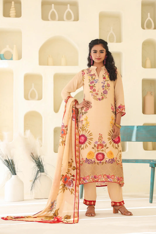 Traditional Print Straight Kurti with Pant and Printed Dupatta