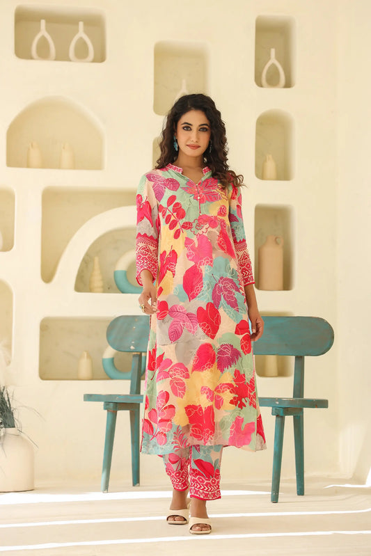 Floral Print Straight Kurti with Pant