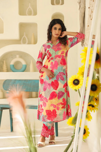 Floral Print Straight Kurti with Pant