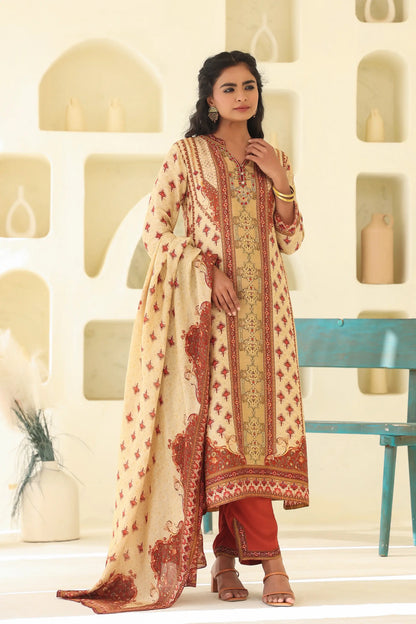 Traditional Print Straight Kurti with Pant and Printed Dupatta