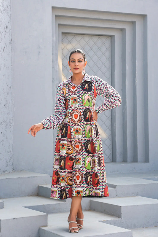 European Print Cotton Dress
