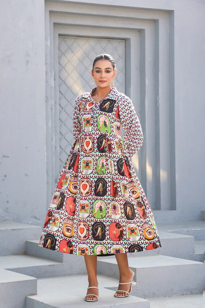 European Print Cotton Dress