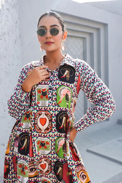 European Print Cotton Dress