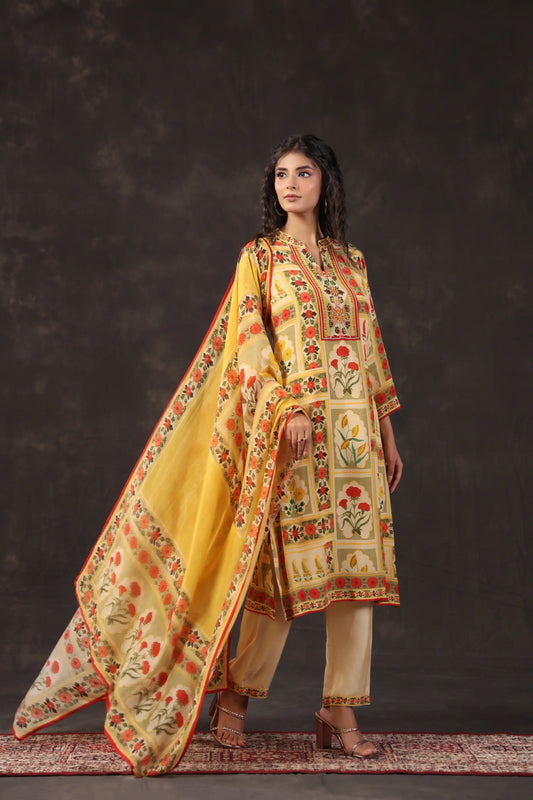 Three Piece Printed Kurti with highlight