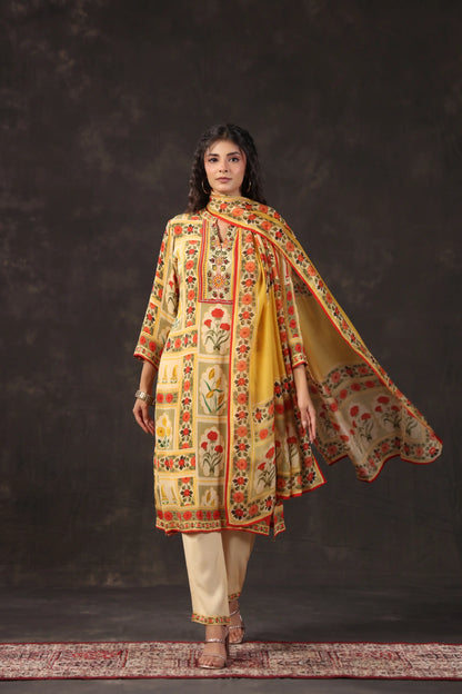Three Piece Printed Kurti with highlight