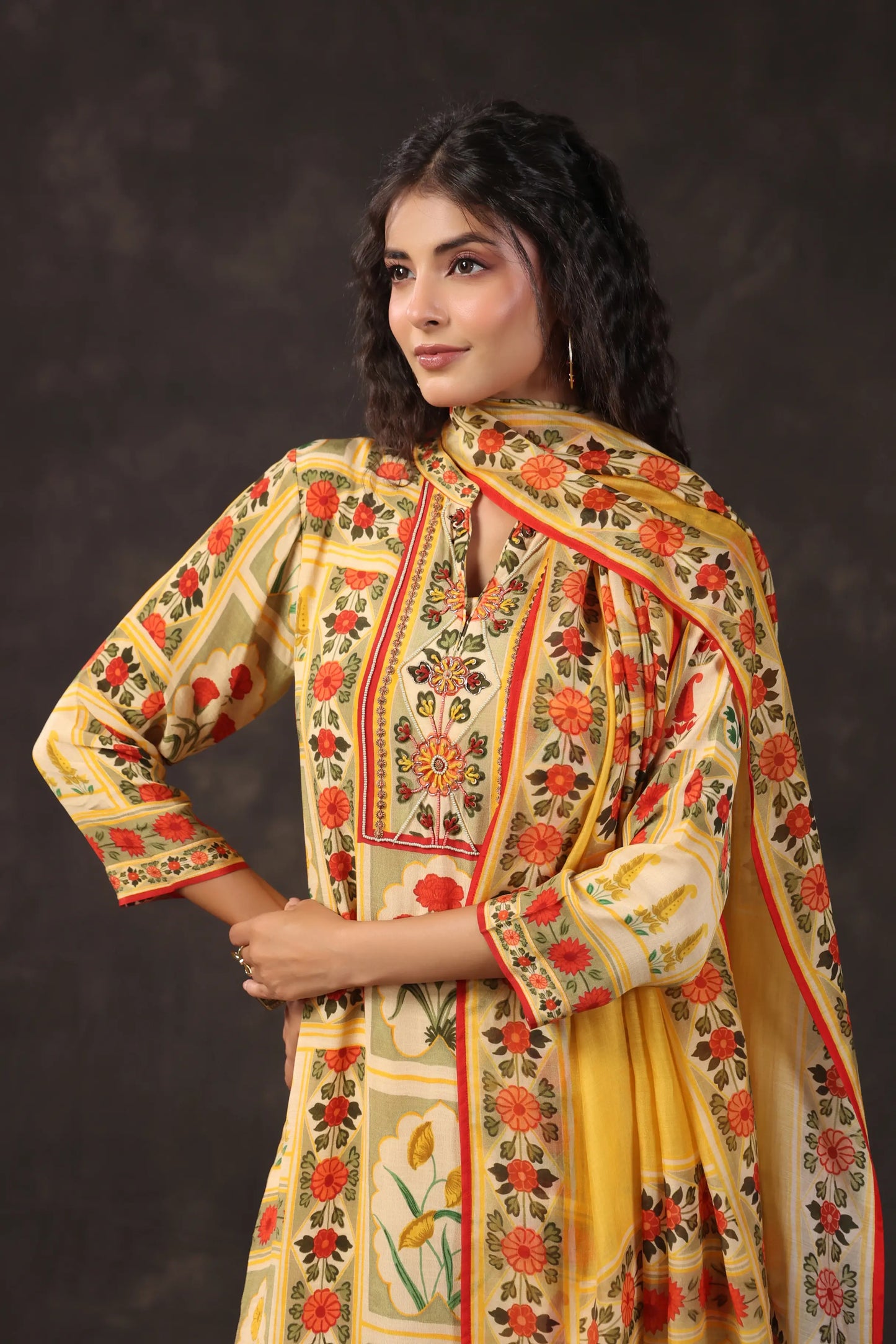 Three Piece Printed Kurti with highlight