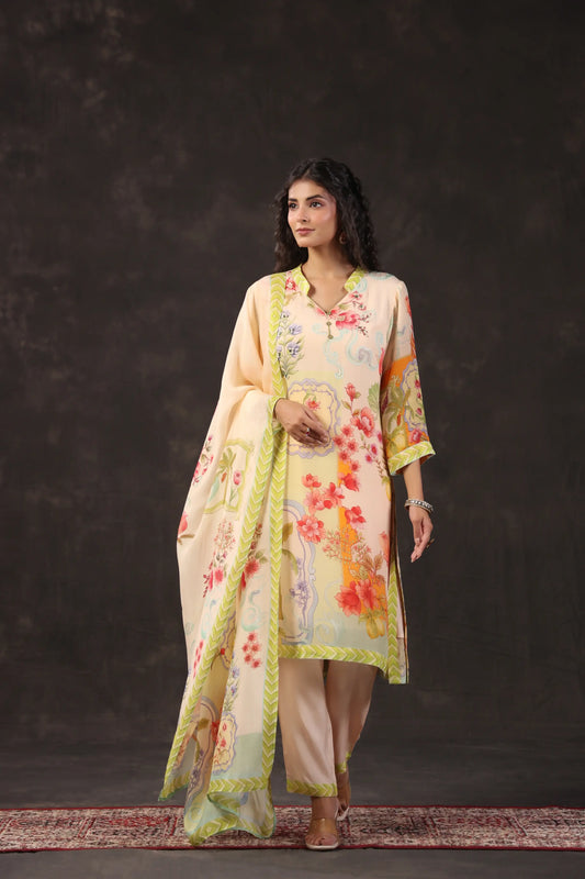 Three Piece Floral Kurti with highlight
