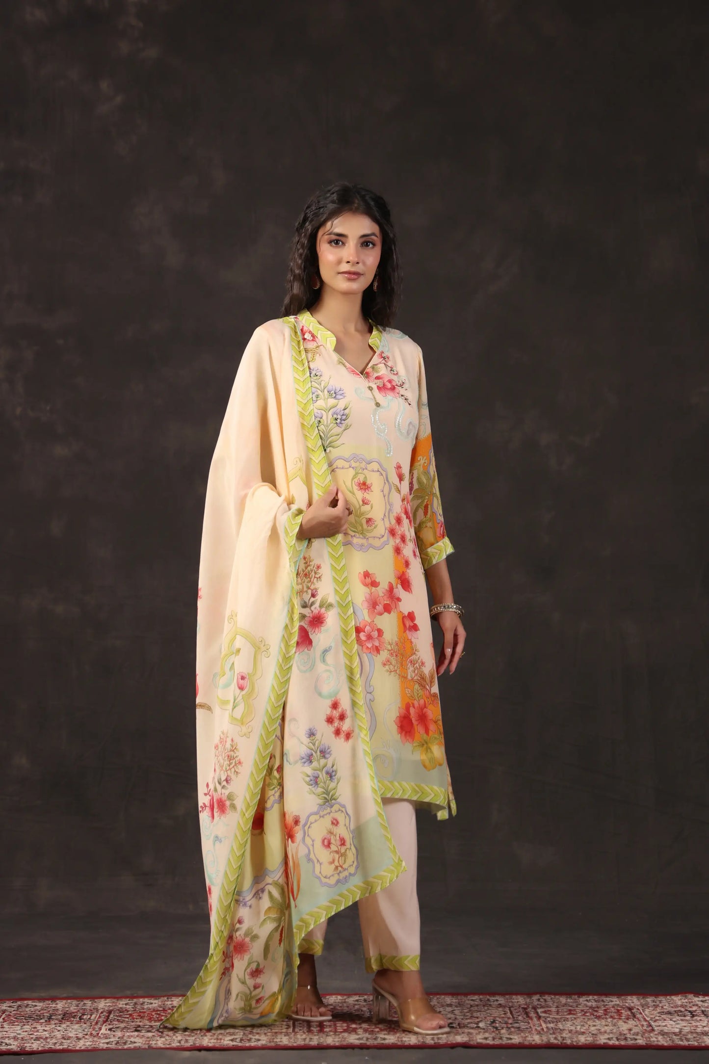 Three Piece Floral Kurti with highlight