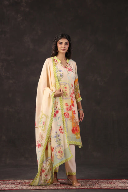 Three Piece Floral Kurti with highlight