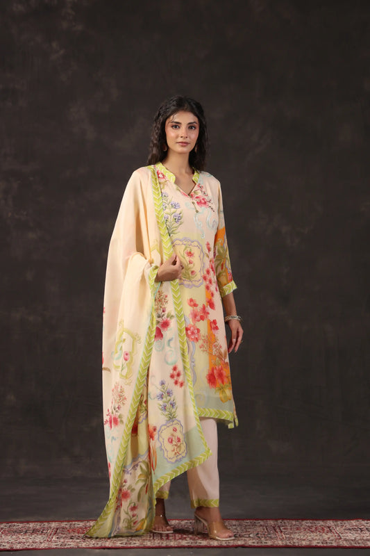 Three Piece Floral Kurti with highlight