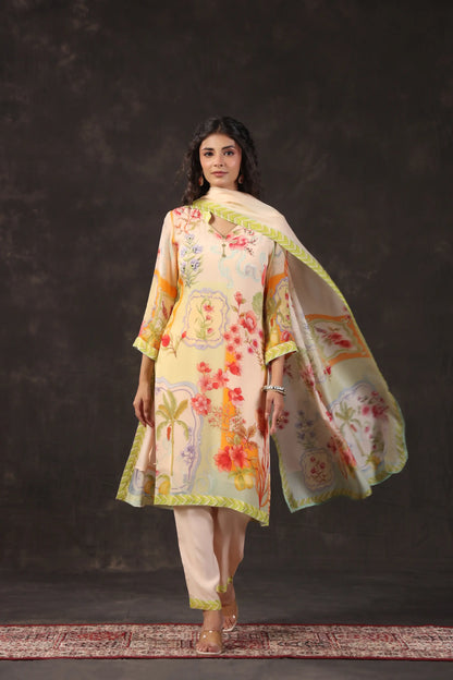 Three Piece Floral Kurti with highlight