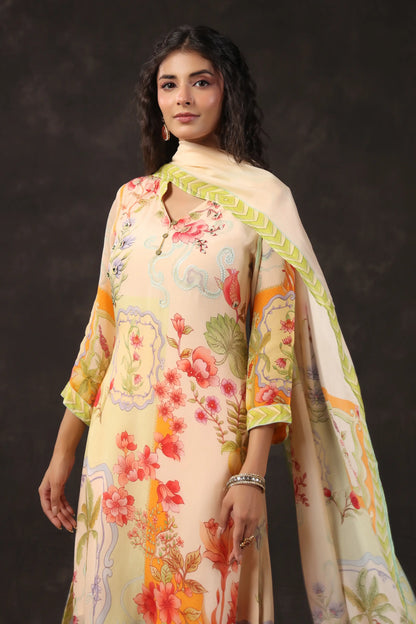 Three Piece Floral Kurti with highlight