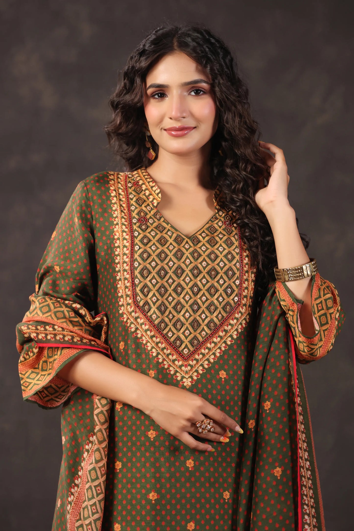 Three Piece Ethnic Kurti with highlight
