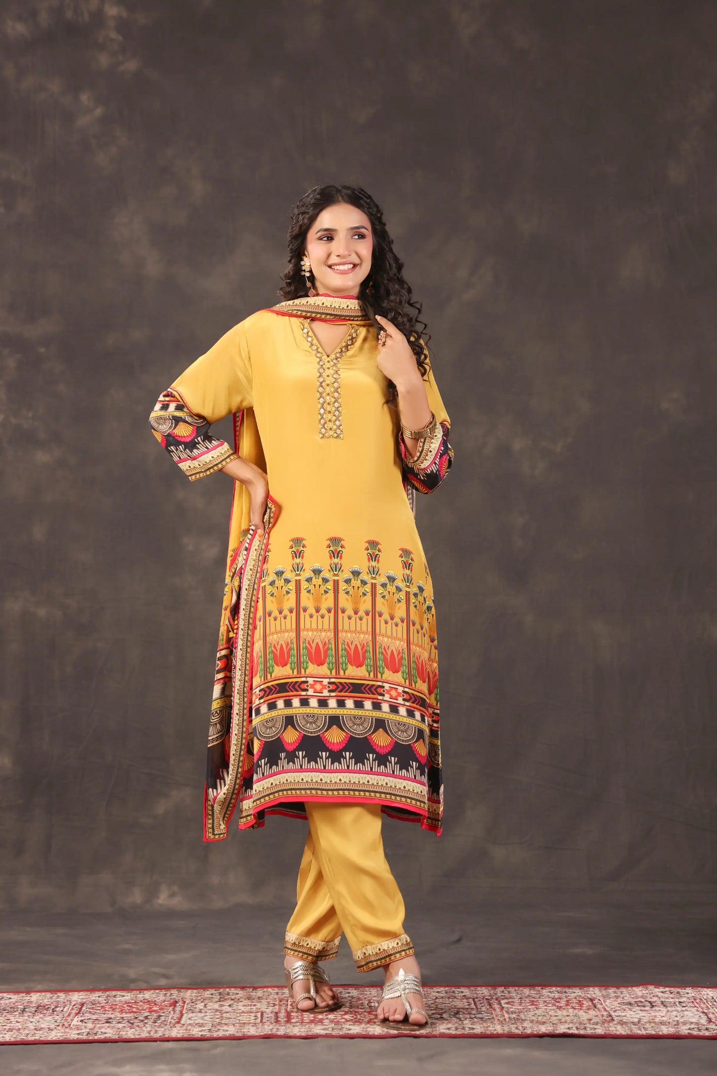 Three Piece Ethnic Kurti with highlight
