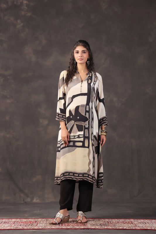 Embellished Printed Straight Kurti with Pant