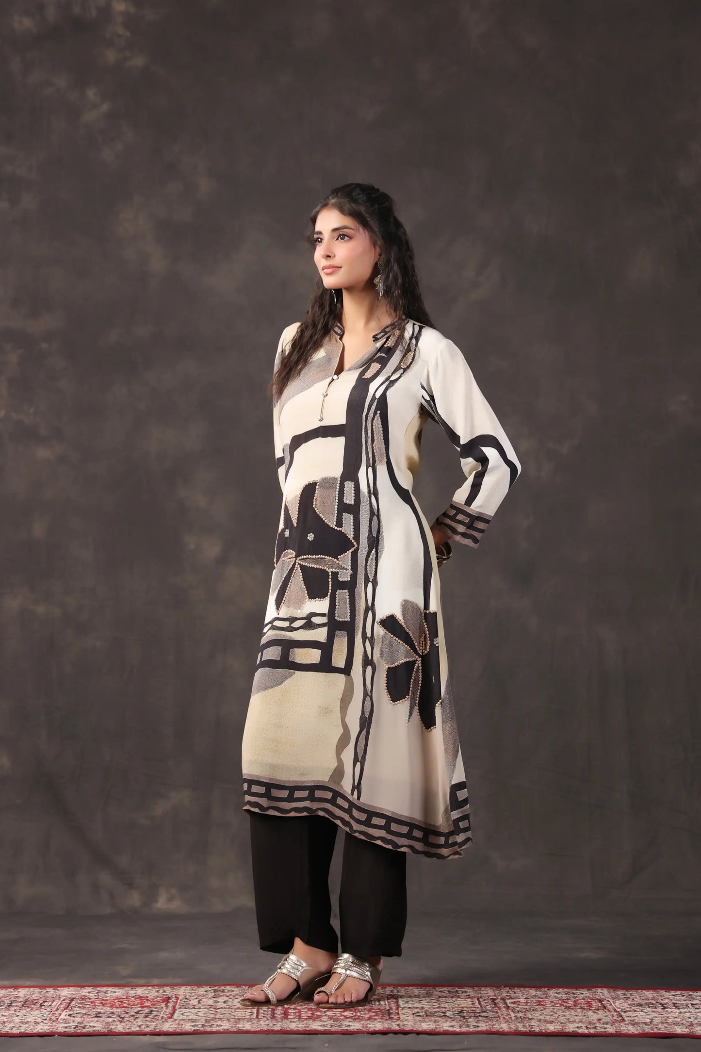 Embellished Printed Straight Kurti with Pant