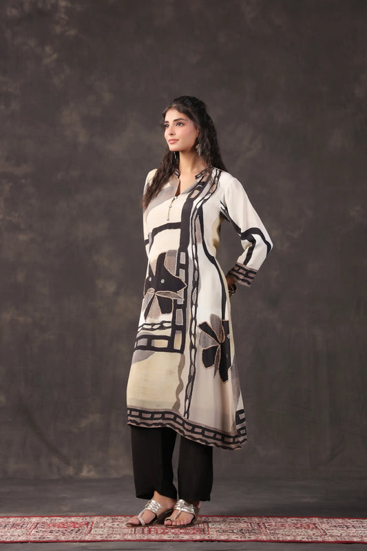 Embellished Printed Straight Kurti with Pant