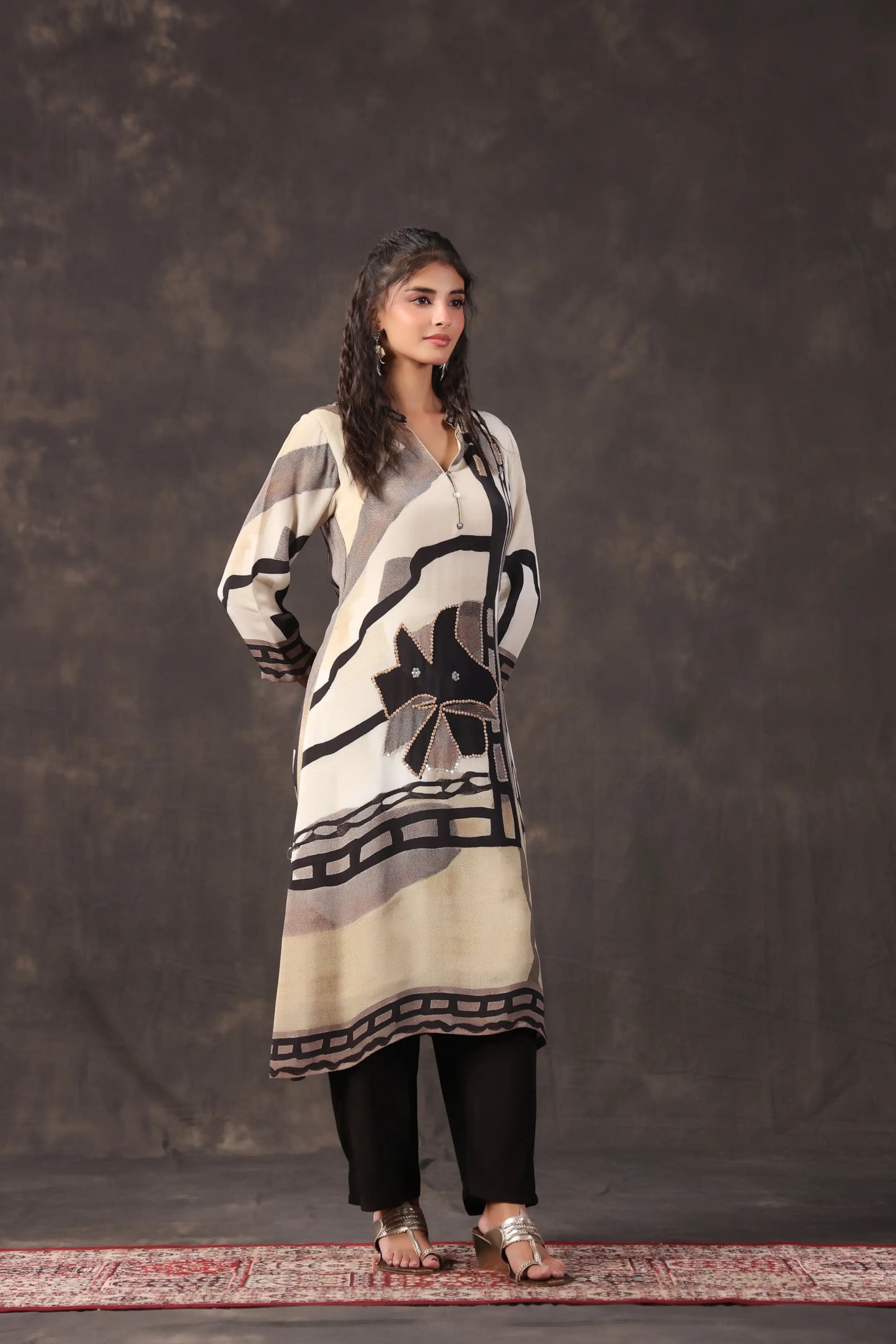 Embellished Printed Straight Kurti with Pant