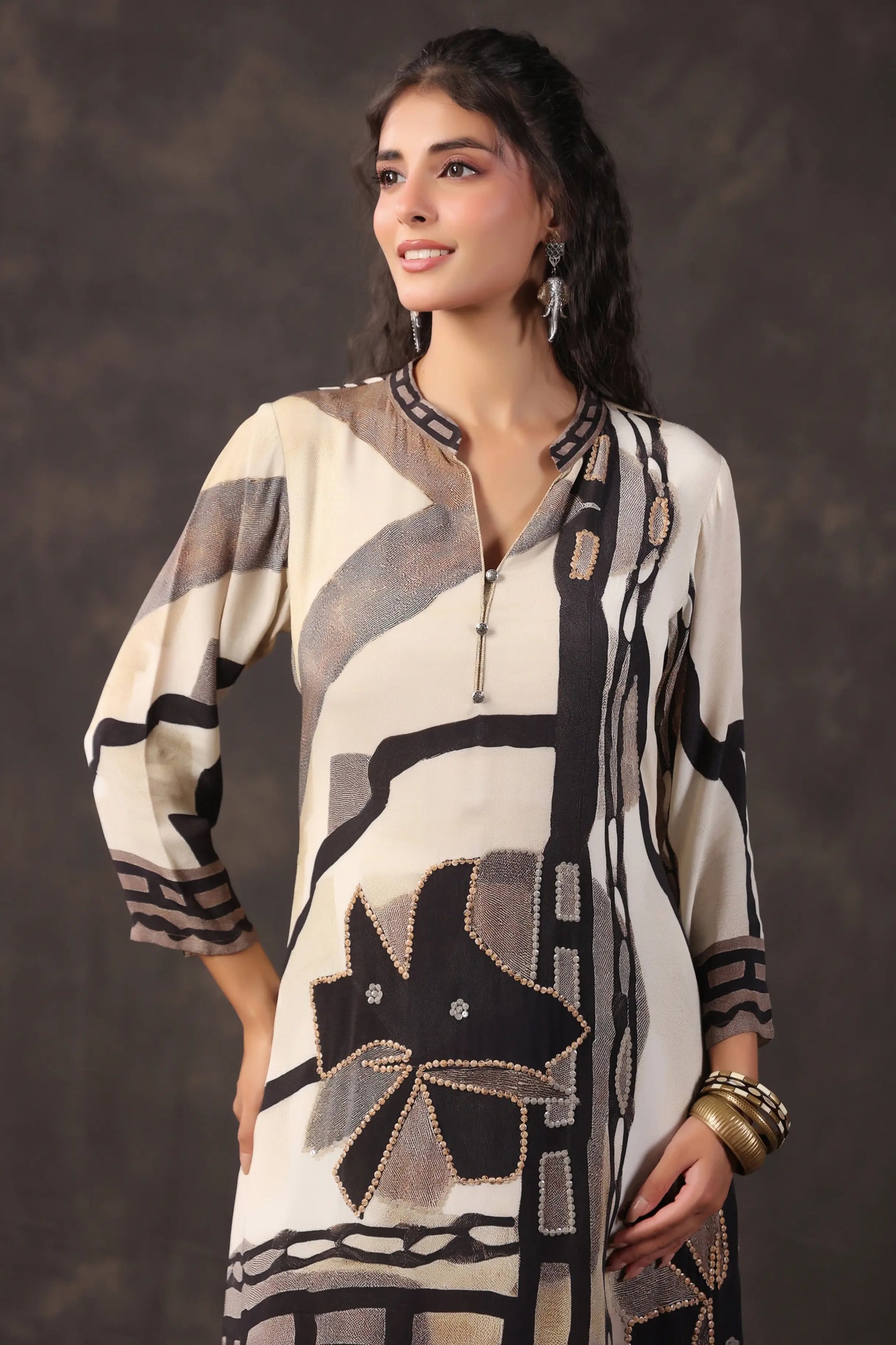 Embellished Printed Straight Kurti with Pant