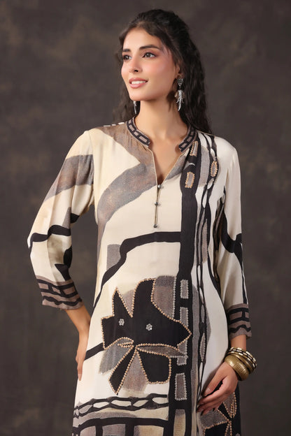Embellished Printed Straight Kurti with Pant