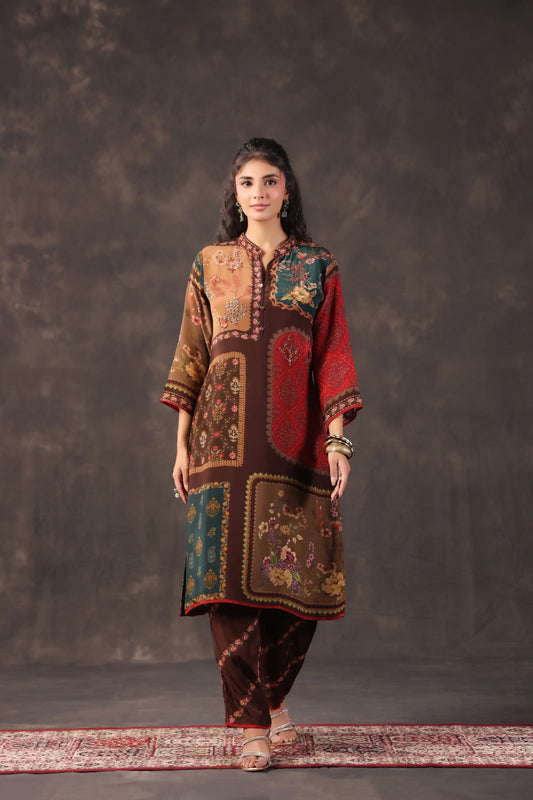 Embellished Printed Straight Kurti with Pant