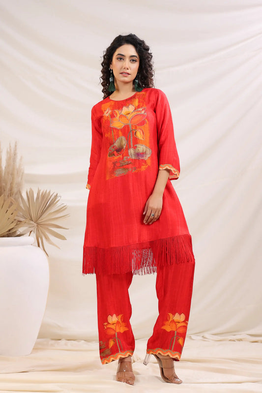 Traditional Print Straight Kurti with Printed Pant