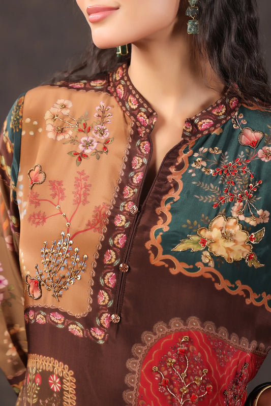Embellished Printed Straight Kurti with Pant